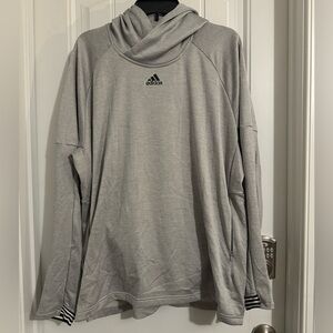 Great Adidas men's size XL gray long sleeve hooded sweatshirt zip pockets